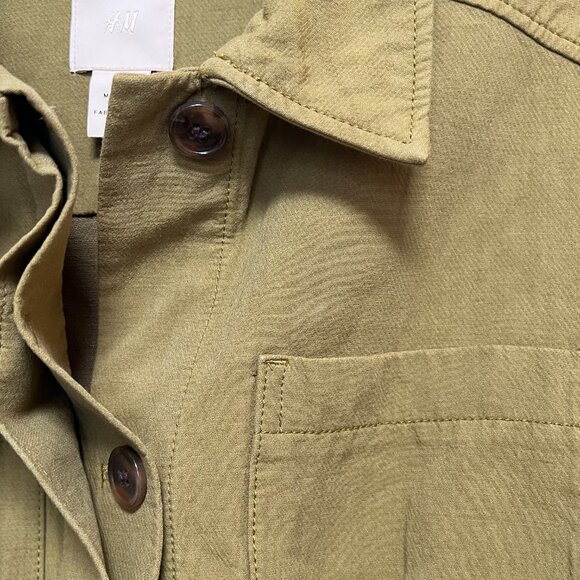 H&M Linen Blend Green Utility Jacket w Braided Leather Holister Belt Size 2 - Picture 11 of 16